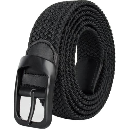 Long Black Braid Elastic Stretch Belt Mens Metal Buckle for Big Tall Man Plus Size 100-190cm 190cm 63'' 67'' 71'' Designer Belt