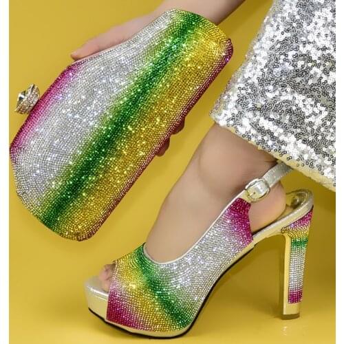 Doershow African new coming Italian Shoes And Bag Sets For Evening Party With Stones silver Italian Handbags Match Bags!HPO1-1