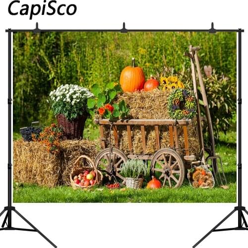 Capisco Autumn Pumpkin Old Farm Car Haystack Photography Backdrops Thanksgiving Day Photo Background Kids Adults Studio Prop