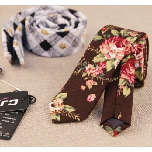 34colors fashion designer Men hip-hop skinny tie slim 5cm floral cotton linen jacquard gravatas ties for men wedding party 50pcs