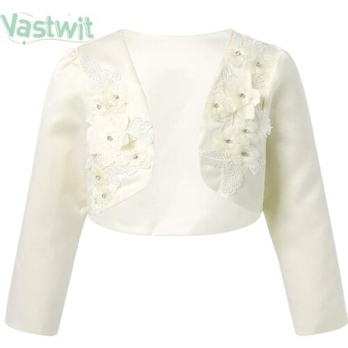 Little Girls Long Sleeve Embroidered Flowers Solid Bolero Cardigan Shrug Coat Jacket for Wedding Birthday Party Outerwear