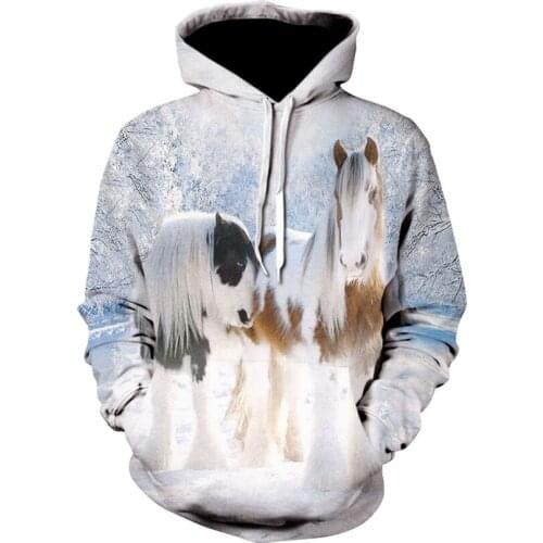 Stylish personality horse head animal print floral hoodie high quality casual long horse hoodie sweatshirt