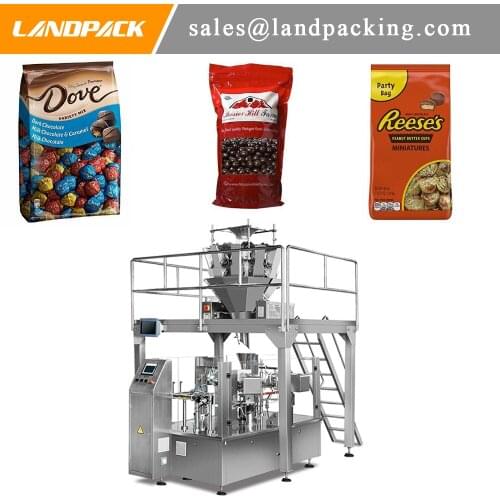 Chocolate Doypack Bag Premade Pouch Fill And Seal Machine With Multihead Weigher