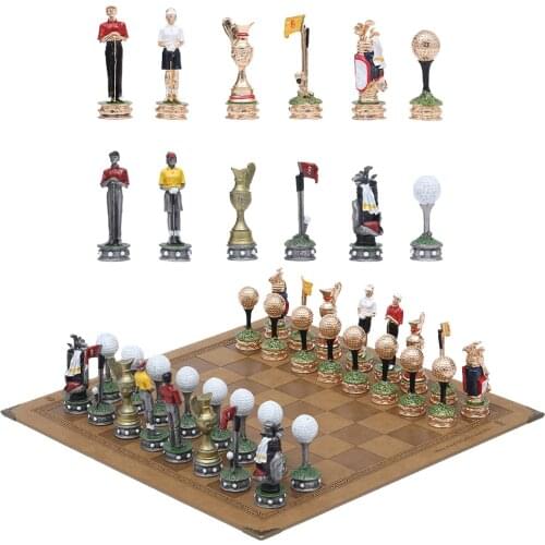 Metal Chess Sport Golf Theme Luxury Knight Checkers Table Game Entertainment Toy Set Gift Collection Leather Chess Board