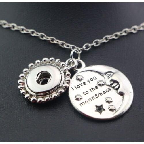 Fashion 12mm Snap Button Necklace Jewelry I Love You to the Moon Back Round Stamped Letter Pendant Link Chain Necklaces Gifts