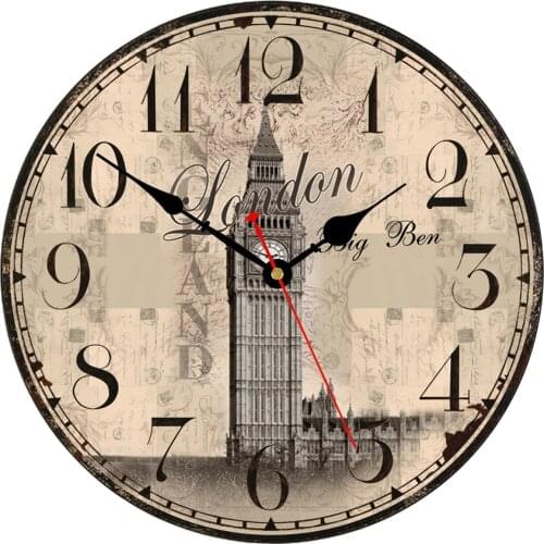 Wall Art Decoration Wall Clock Vintage Style England London Old Time Classic Wooden Wall Clock Reloj Pared Living Room Decor