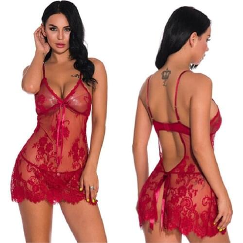 New Summer Womens Nightwear Lace Perspective Sexy Backless Underwear Factory Wholesale Nightdress
