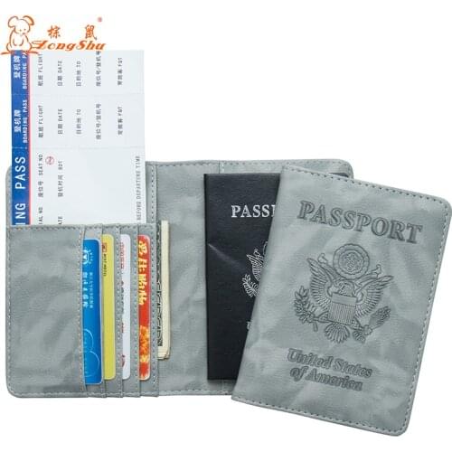 USA PU Leather Passport Cover Multiple card insertion Travel Passport Cover Built in RFID Blocking Protect personal information