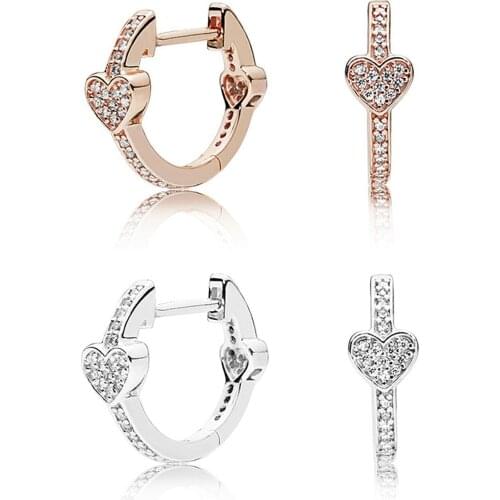 Original 925 Sterling Silver Earring Alluring Hearts With Crystal Studs Earring For Christmas Wedding Gift Fashion Jewelry