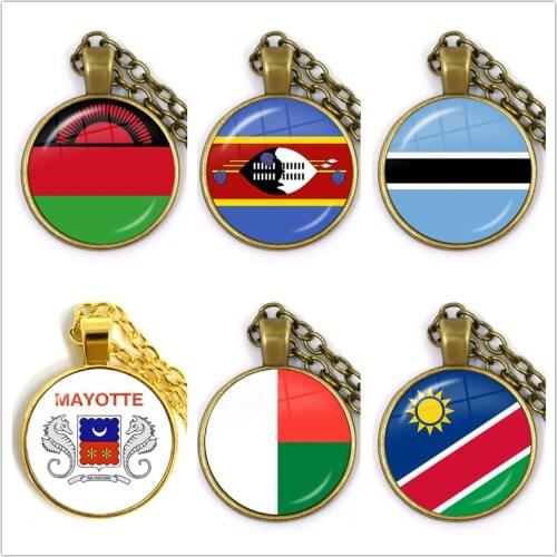 Botswana,Namibia,Swaziland,Madagascar,Malawi,Mayotte Nation Flag Necklace 25mm Glass Cabochon Pendant For Women Girls Gift