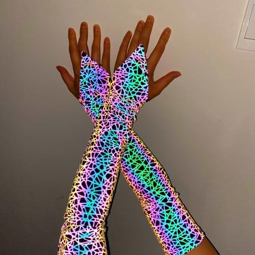 Colorful Reflective Arm Sleeves Sport Running Fingerless Gloves Women Harajuku Punk Goth Arm Warmers Elastic Breathable Mangas