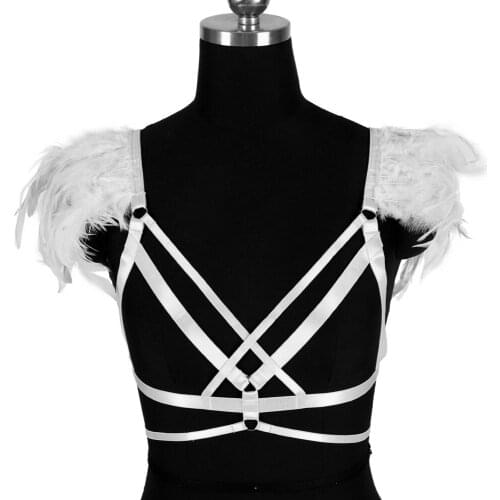 Goth Belts Body Stockings Garter Harness Fashion Bdsm Natural Feather Gothic Clothes Womens Underwear Sexy Lingerie Harness Bra