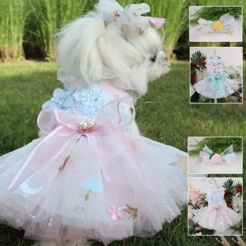 Dog Dress Luxury Dogs Weeding Dress Embroidery Lace Tutu Weeding Skirt Summer Small dogs Dress Corgi For Wedding Party Clothes