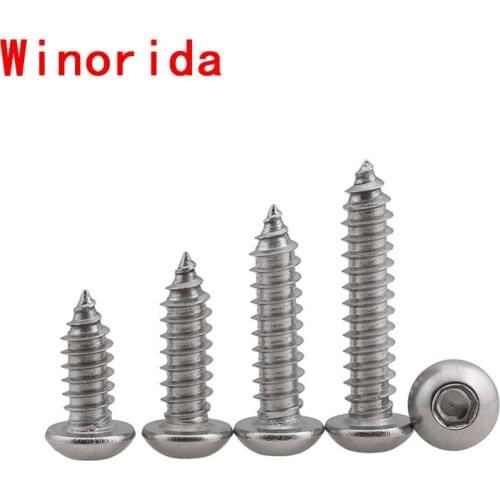 GuHua 304 Stainless Steel Round Head Hexagon Socket Self Tapping Screw PA Hex Socket Pan Head Tapping Wood Screws M3M4M5M6 10pcs