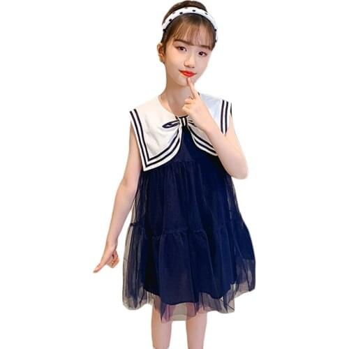 Dress Girl Mesh School Dress Girls Patchwork Children Dresses Summer Kids Costume 6 8 10 1 214
