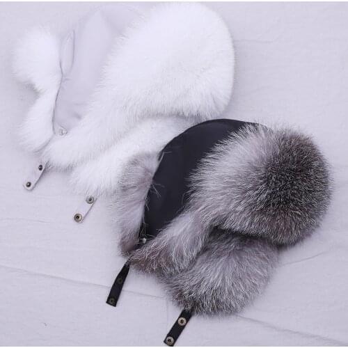 SUPPEV&STTDIO 100% Real Fur Hat for Women Natural Silver Fox Fur Russian Ushanka Hats Winter Thick Warm Ears Fashion Bomber Cap