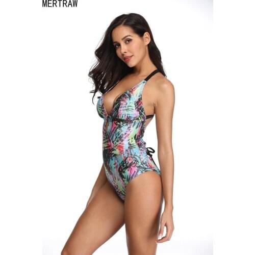 One-piece swimsuit printed swimsuit womens lace cross backless sexy waist covered one-piece swimsuit female new bikini