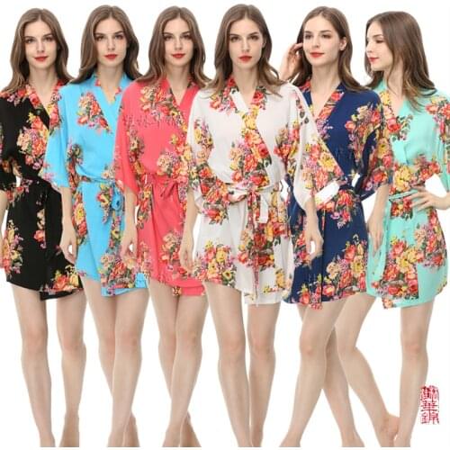 Floral Wedding Bridal Kimono Robe Cotton Spa Night sleepwear bridesmaid robe