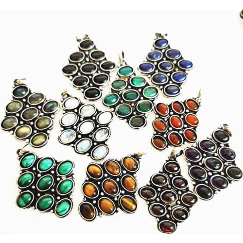 Tibetan Jewelry Pendants Copper Inlay Natural Stone Beads Pendants Jewelry Multi Beads TBP162