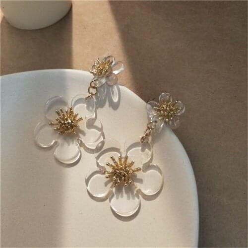 Korea Exaggerated Unique Earrings Acrylic Transparent Flower Girly Sense Ins Earrings Earrings Female 2021 For Seaside Vacation