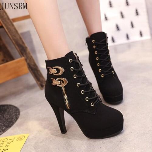 Super high heels stiletto platform side zipper ankle boots womens shoes with large size womens boots ankle