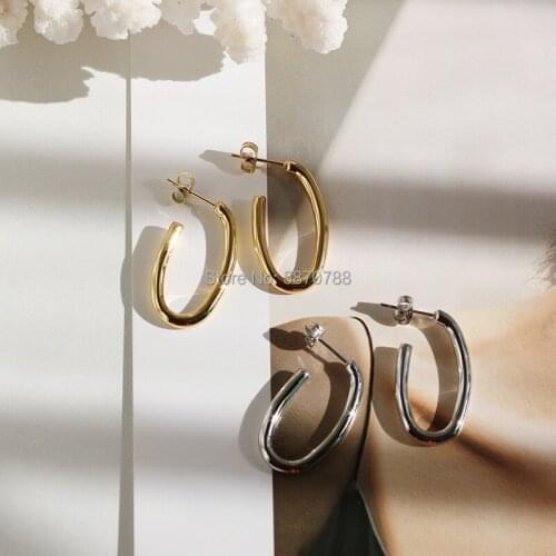 Punk Thick U Shape Gold Metal Hoop Earrings Set Statement Titanium Steel Geometric Hollow Hoop Earrings For Women