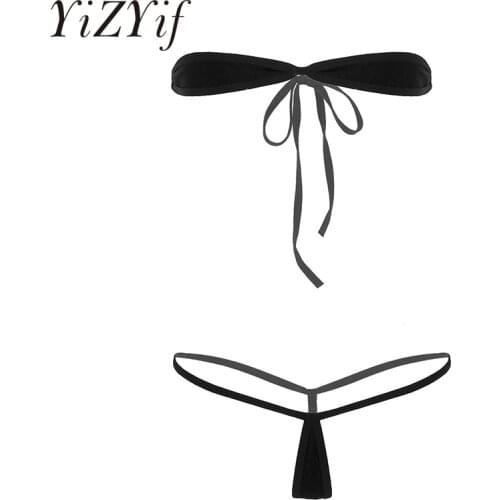 Bikini Women Sexy Lingerie Set Erotic Micro Mini Micro Mini Bikini Sets Swimsuit Swimwear Tie-on Tube Bra Top With Thongs Bottom