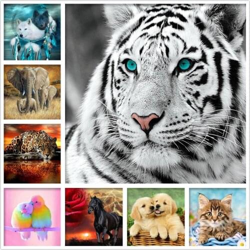 Animal Tiger Elephant Cat Dog Mosaic 5D DIY Diamond Embroidery Home Decor Diamond Painting Cross Stitch Kits New Year Gift