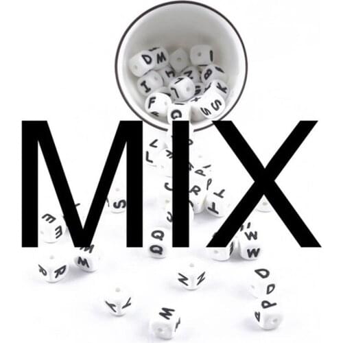 100 pc BPA Free Silicone Beads 12mm English Alphabet Silicone Teething Beads Cube Letter Baby Pendant Toy DIY Pendant Necklace