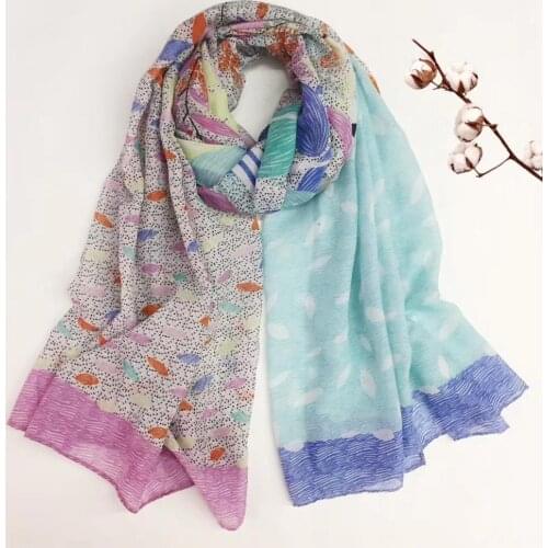 2017 Newest Leaf And Floral Pattern Scarf Cotton Voile Leaves Print Shawls Wraps Hijab 4 Color 10pcs/lot Free Shipping
