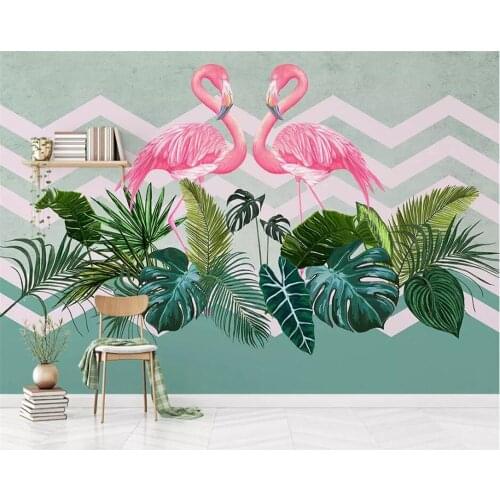 Beibehang 3d wallpaper Nordic minimalist tropical plant flamingo TV sofa background wall paper mural living room decoration