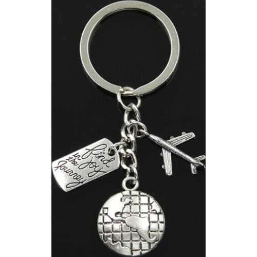 Fashion 30mm Key Chain Keychain Jewelry Silver Color World Travel Find Joy In Journey Aircraft Airplane Pendant