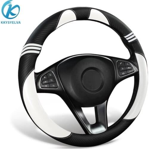 Carbon Fiber Cowhide Car Steering Wheel Cover 38CM Non-slip Wear-resistant Sweat Absorbing Fashion Sports Steering Wheel Cover