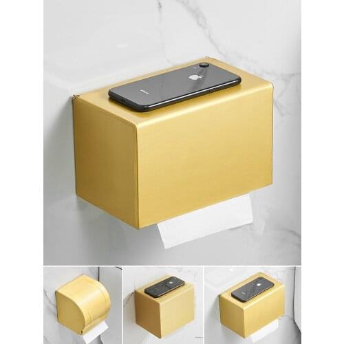 Bathroom Paper Holder Aluminum Bath Mobile Phones Brushed Gold Towel Rack Toilet Paper Holder Tissue Boxes Wall Mounted