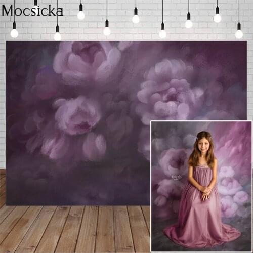 Mocsicka Purple Flowers Photography Background Hand Drawn Style Dream Flowers Backdrop Child Portrait Decoration Props Studio