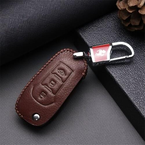 Leather Car Key Case Cover for Ford Fiesta Focus 2 3 MK4 MK8 S Max Mondeo MK5 Ranger Mustang Kuga Galaxy Explorer Fusion Key Fob