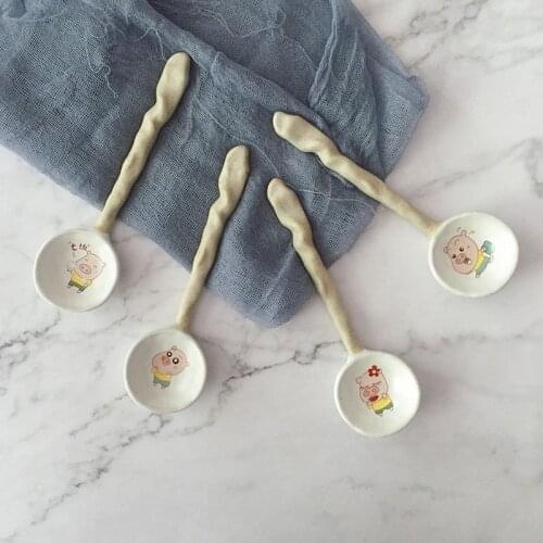 Creative Ceramic Spoon Cute Pig Cartoon Spoon Spoon Dessert Spoon Soup Spoon Hand-painted Cartoon Japanese Style