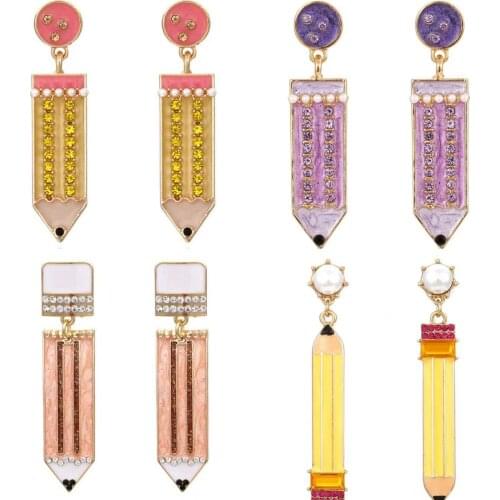 Creative cute cartoon pencil set earrings for woman party casual