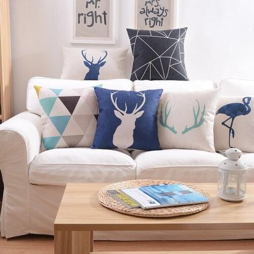 Linen Pillow Cover Geometric Deer flamingo Cushion Cover Nordico Style Home Decorative Pillow Case 45x45cm home textile Cojines