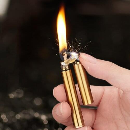Mini Long Metal Cylindrical Nunchaku Kerosene Lighter Creative Oil Gasoline Cotton Flint Grinding Wheel Portable Smoking Tool