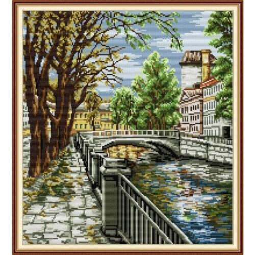 Waterside scenery pattern cross stitch kit counted stamped embroidery set 14CT white cloth 11CT printing cloth DIY needlework