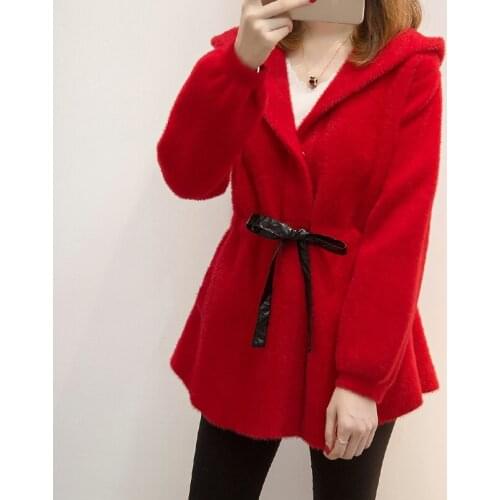 Autumn Winter Mohair Cardigan Coat 2019 New Long Hooded Womens Cashmere Sweater Jacket Loose Female Coats Pull Femme Tops L11