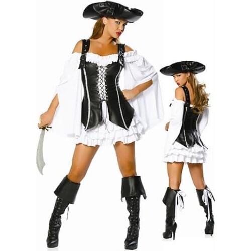 Deluxe Rogue Pirate Black Silver Velvet Faux Leather Costume Caribbean Cosplay dress for women