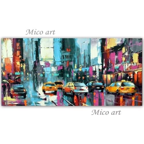Abstract Colorful City Street Scenery Art Handmade Cars Paintings Pictures Abstract Wall Canvas Art Pieces For Living Room Decor