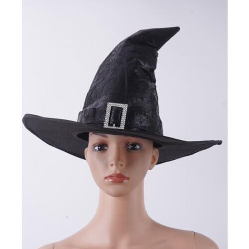 Women Modern Witch Hat Foldable Costume Faux Leather Pointed Wizard Cap Halloween Party Hats Witch Hat Warm Autumn Winter Cap