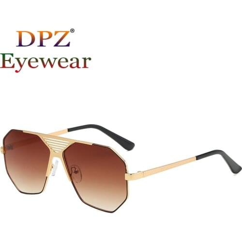 New Metal Hollow Polygonal Pilot Sunglasses Men Women Oversized Gradient Fashion Retro Brand Design Sunglasses Oculos De Sol