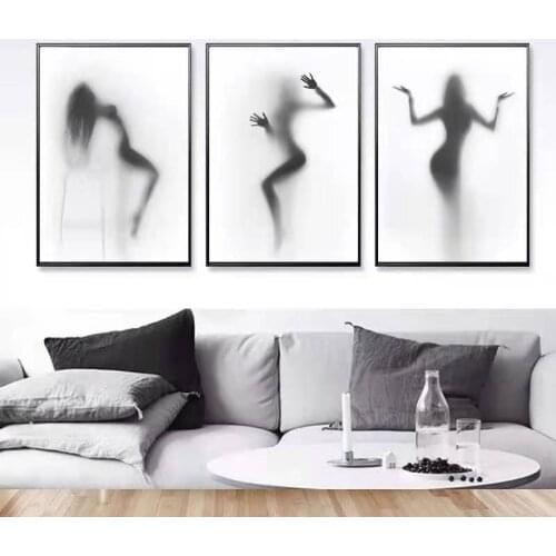 Modern Black And White Gray Abstract Decorative Painting Character Beauty Niche Living Room Mural Sketch Bedroom Print