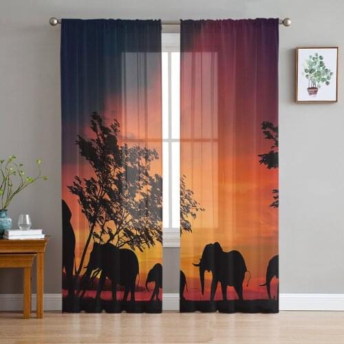Dusk Trees Elephants Modern Curtains For Living Room Transparent Tulle Curtains Window Sheer For The Bedroom Accessories Decor