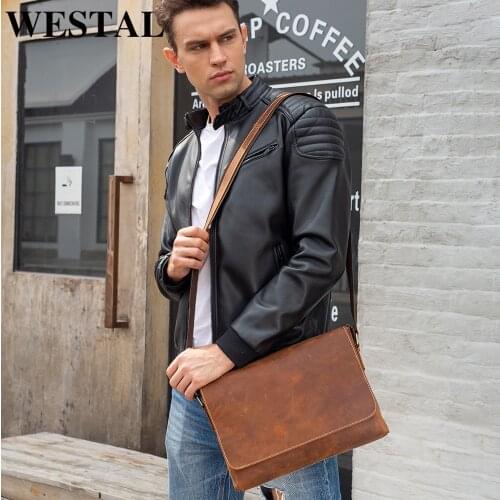 WESTAL messengr bag mens shoulder bag mens genuine leather bag men handbag men’s crossbody/shoulder bag vintage flaps 1136