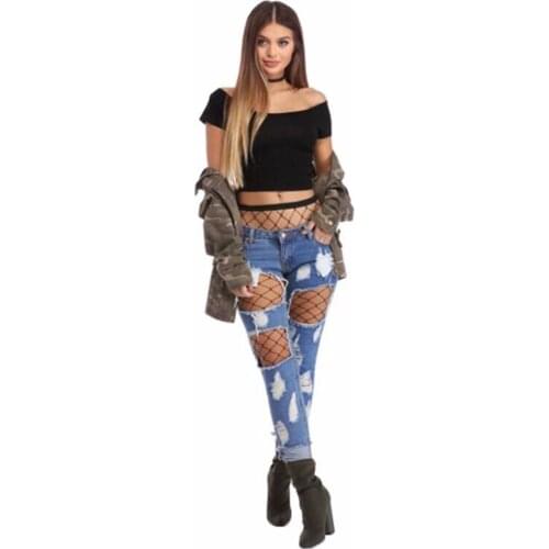 Loose Jeans 2018 New Fashion Ripped Jeans for Women Wathet Blue Distressed Jeans To Send Socks